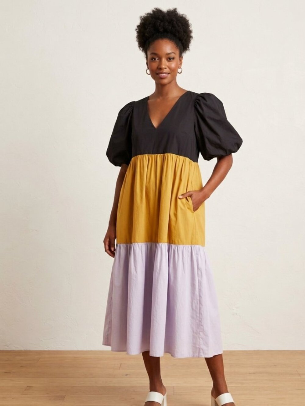 Crosby by Mollie Burch Color Block Tiered Puff Sleeve Dress - Size S